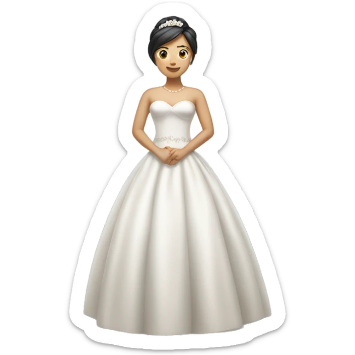 "An Asian girl wearing a wedding dress, standing and looking happy." sticker