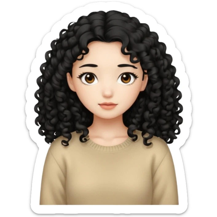 Beautiful girl,Black hair, curly long hair,Black eyes,Chinese, beige sweater  sticker