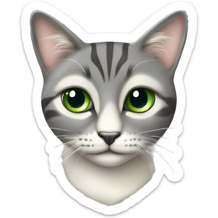 Chat rayer gris et crème avec les yeux vert et le yeux entouré d’une tache crème Chat rayer gris et crème avec les yeux vert et le yeux entouré d’une tache crème sticker