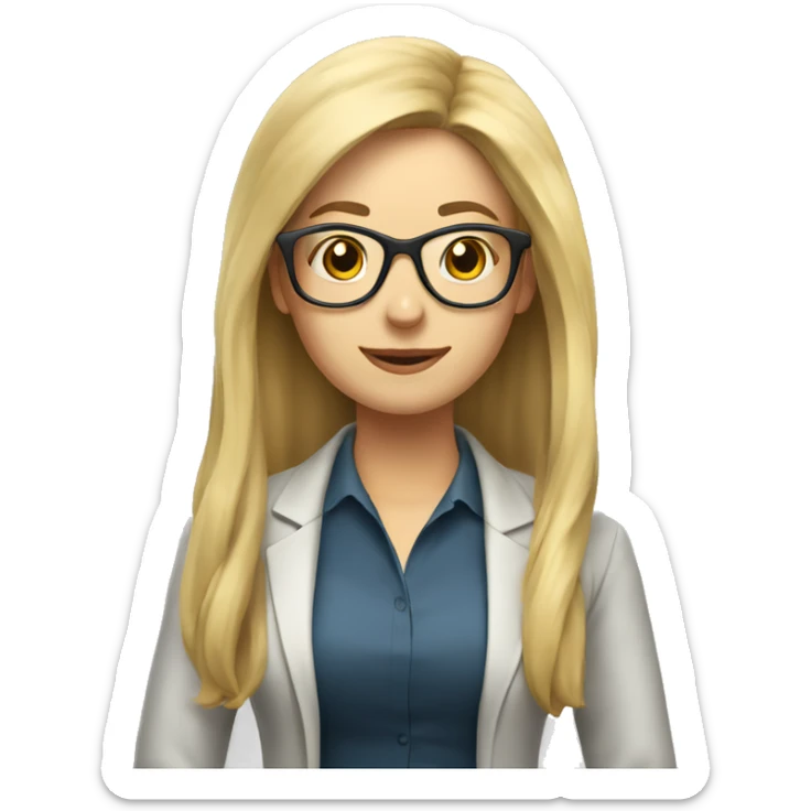 Woman teacher blonde long hair brown glasses with book sticker