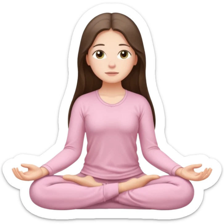 pretty white brunette teen long hair with hazel eyes in light pink meditating sticker