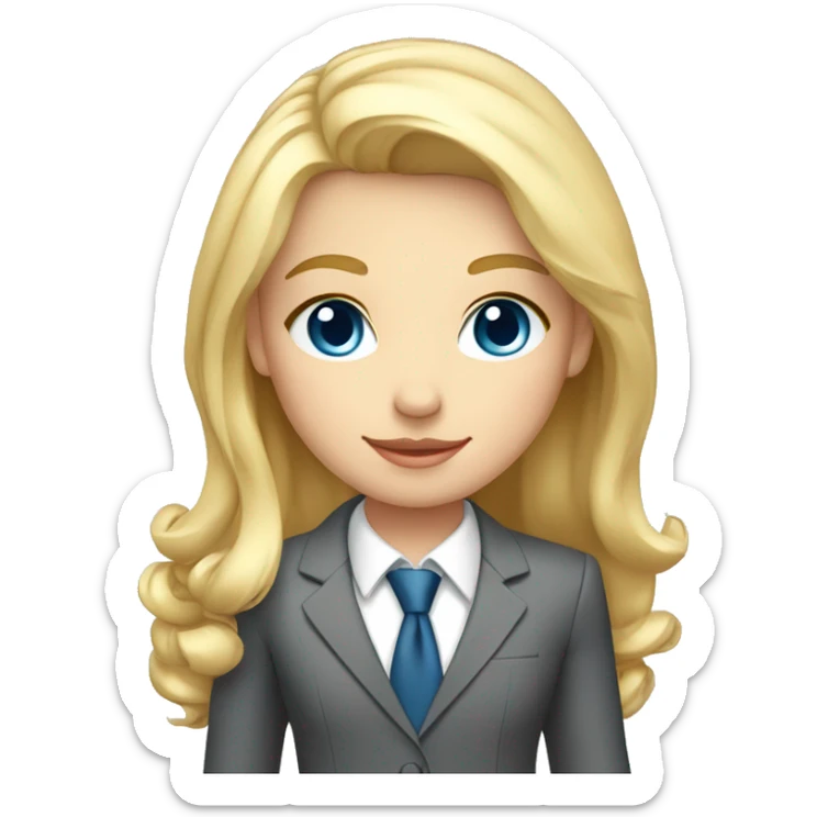 young blonde girl dressed in suit and tie with gray dress blue eyes and white shirt with hands behind her back feeling elegance sticker