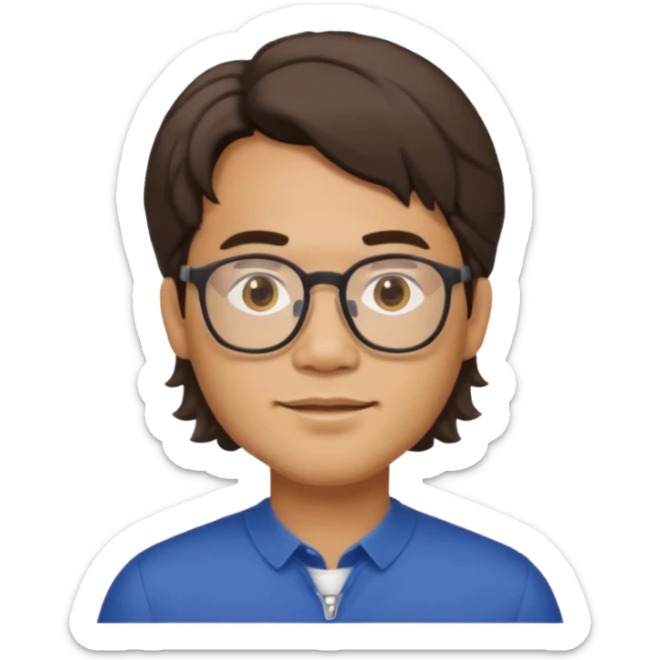 Filipino male, with goatie, wearing glasses, medium wavy length hair,  sticker