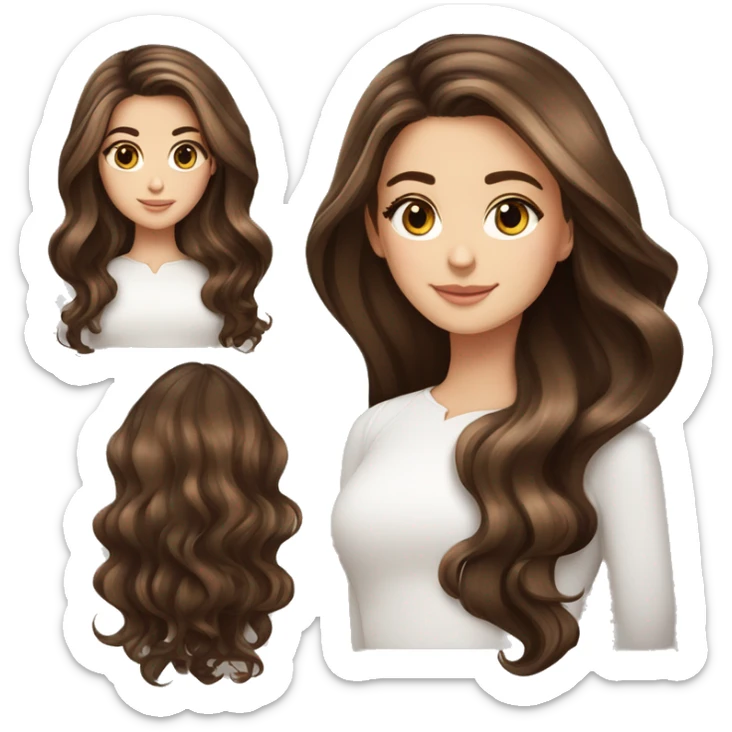 White girl brown eyes with very long length voluminous brown hair with brown highlights balayage spa sticker