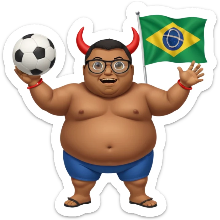 make an guy called pedro who is dancing with a football and playing brazzilian phonk and hee has glasses and is obese and make it look like hes listening to brazzilian phonk so it has a brazil flag and text saying phonk on it and give him demon laser eyes phonk demon tuff boii  sus phonk brazilo! sticker
