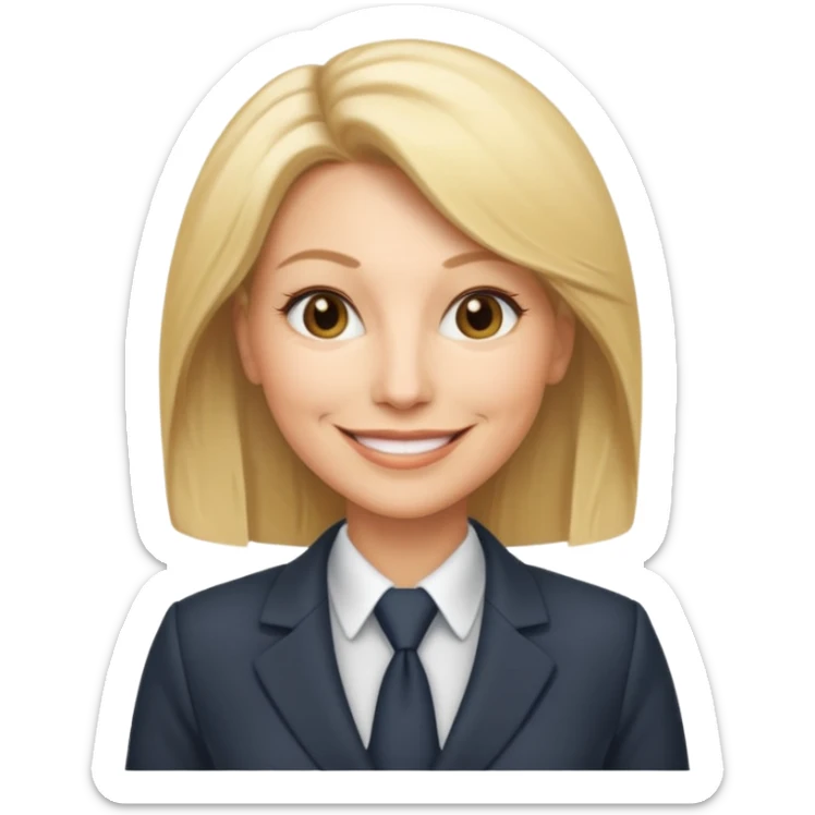 serious business woman in her forties in full suit mousey blond hair sticker