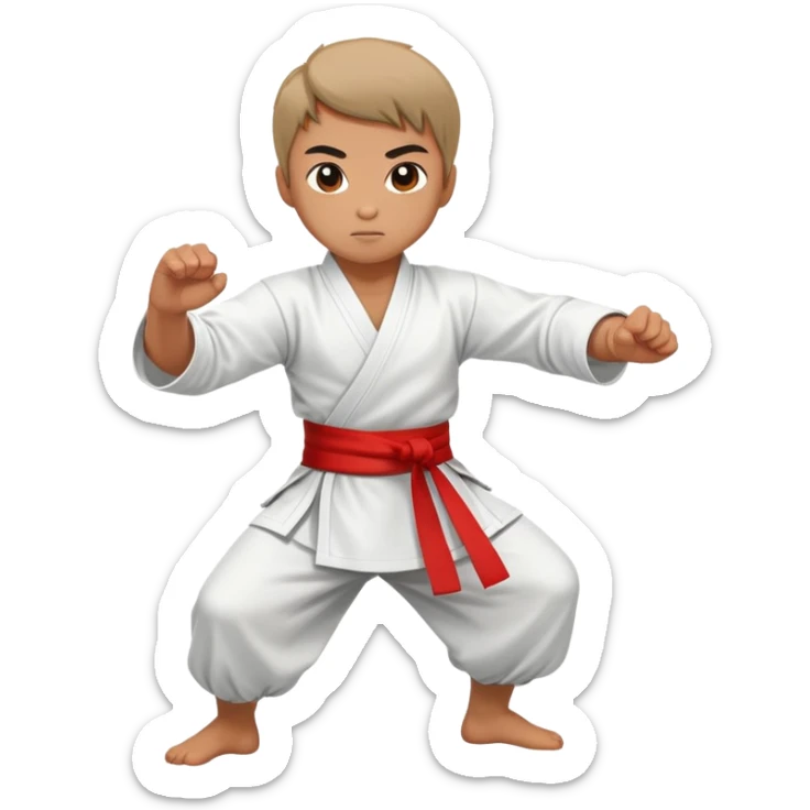 Martial artist in dynamic kung fu pose, wearing traditional loose outfit with sash sticker