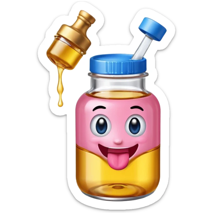 Smiling bottle of oil pink with silly face tongue out blue top sticker