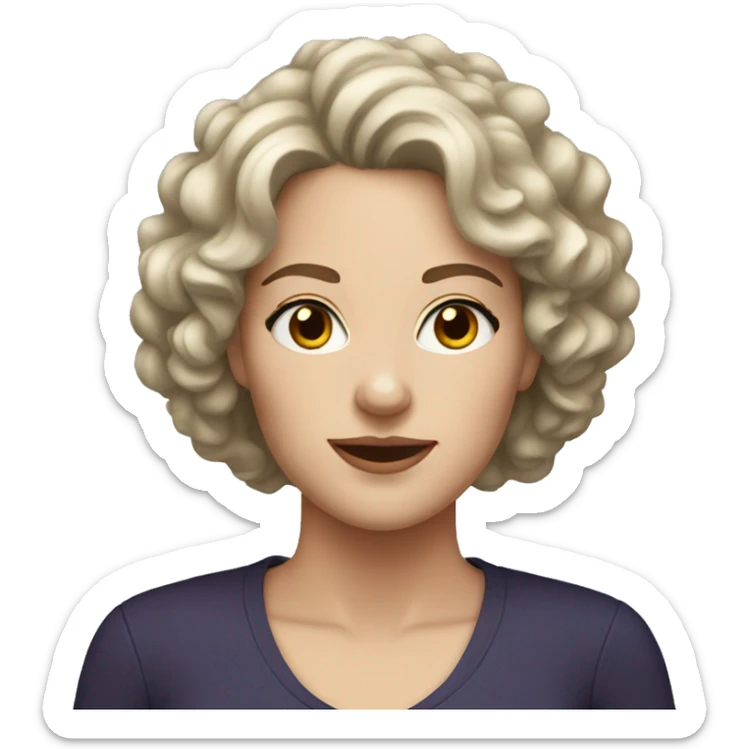 White woman with dark short curly hair sticker
