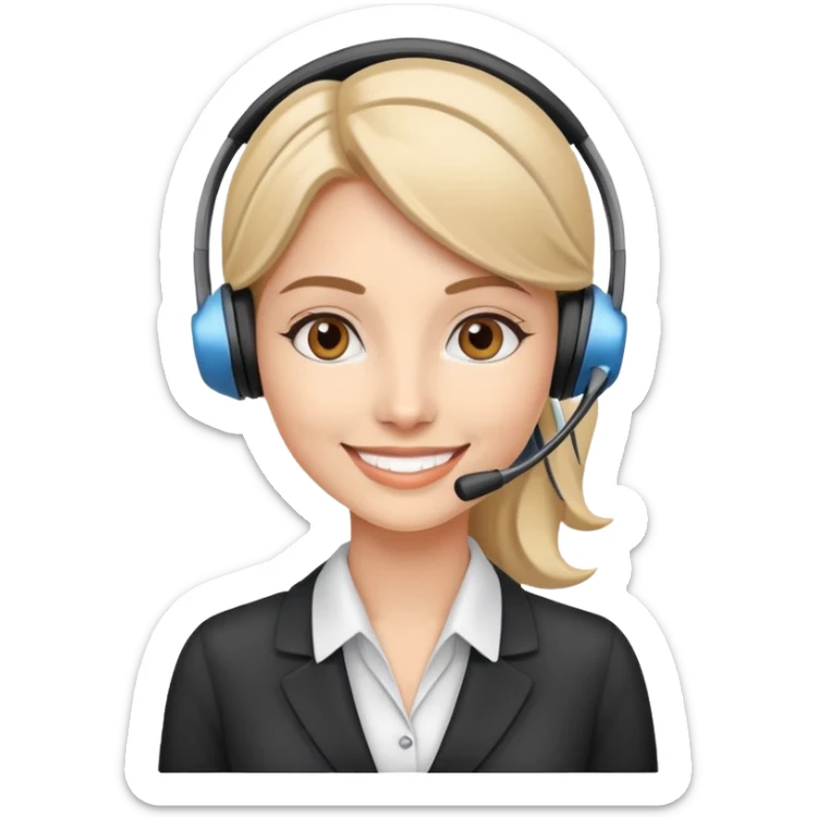 Head and upper body bust of an attractive female business woman receptionist smiling wearing a wireless headset. sticker