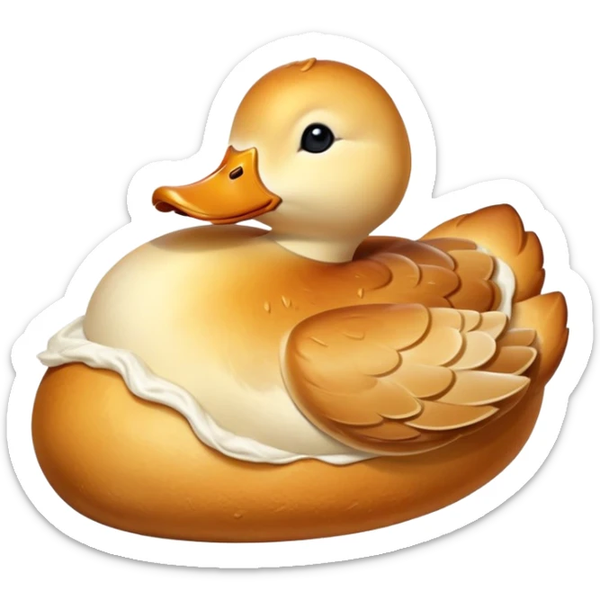 freshly baked bread in the shape of a duck, steaming hot, golden crust sticker