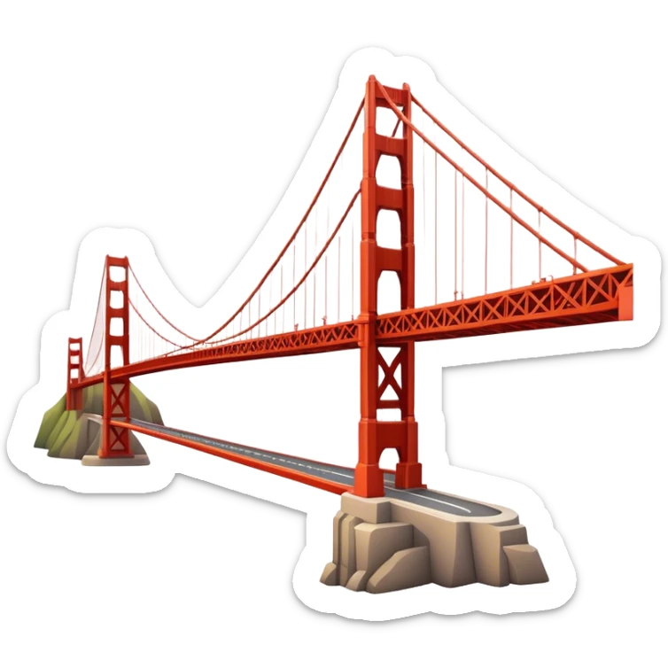 Cinematic Realistic Golden Gate Bridge Landmark Emoji, depicted with the iconic suspension bridge rendered with rich detail and vibrant, dynamic lighting. sticker