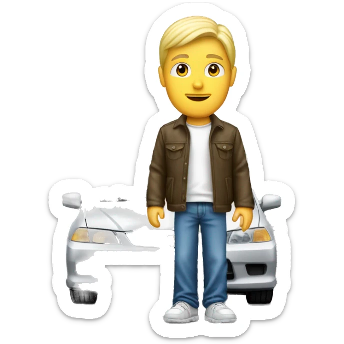  Blonde male standing in front of honda civic 1.6 ies car sticker