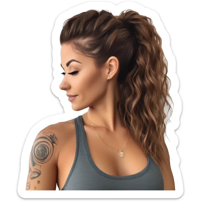 Fitness mulher cabelo castanho tatuada piercing nariz magra olhos castanhos  sticker