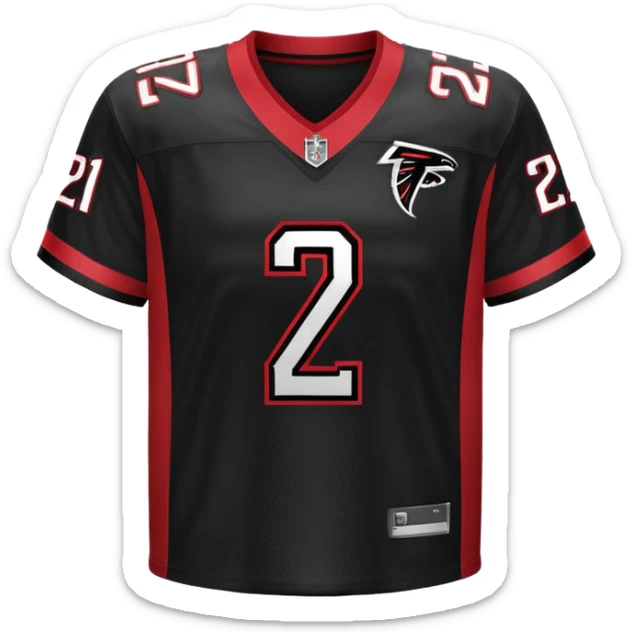 All black Atlanta falcons American football jersey featuring the number 21, red collegiate-style lettering with white outline ios emoji style sticker