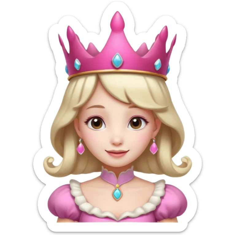 mushroom princess portrait, head and shoulders only, pink mushroom crown, elegant fantasy dress collar, warm smile, 3D cartoon, mobile game icon style, clean background, no text, no watermark
 
 sticker