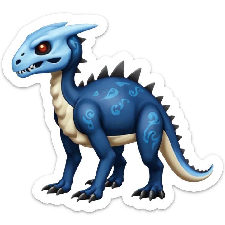 Shiny Dark Black And Blue Duskull-Cubone-Salandit-Fakémon-hybrid-creature (full body)  sticker