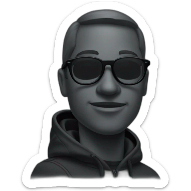 Un gros personnage noir avec des lunettes noir et un ouftit noir nike sticker