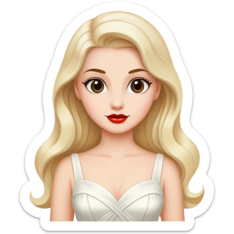 Beautiful woman in 1950’s woman fashion look, white dress, long hair sticker