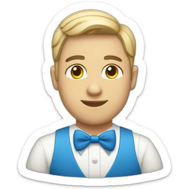 white jehovahs witness with very short hair wearing a blue bow tie sticker