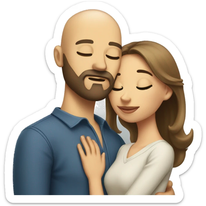 A bald man with a dark blonde full beard wearing a shirt kissing a brunette woman with her eyes closed sticker