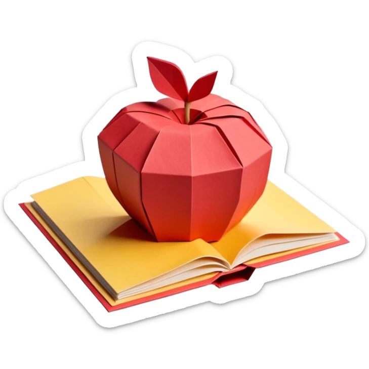 3D render of Pop-Up Book entirely of folded origami paper, sharp creases, cardboard texture, matte finish, visible paper grain, craft aesthetic,  apple emoji style, isolated on white background --v 6.0 sticker