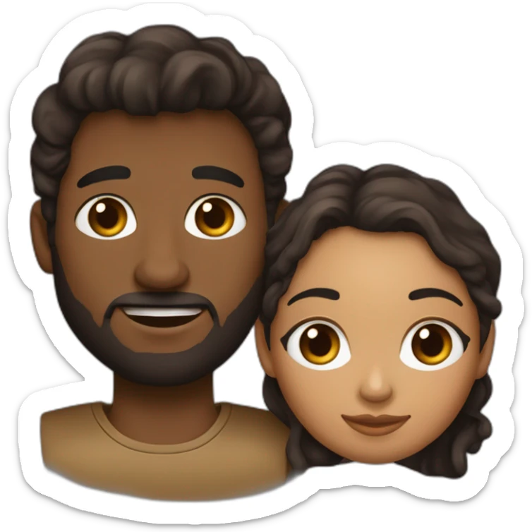 Pareja, una chica de ojos marrones pelo negro liso largo y un chico con pelo castaño rizado de ojos marrones  sticker