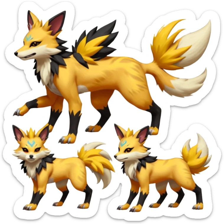 Feral Quadrupedal Digitigrade Luxray-Jolteon-Lycanroc-Furret-Renamon-Zeraora-fusion-hybrid-creature, full body  sticker