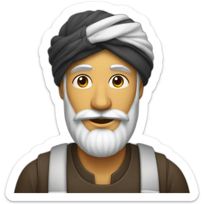 homme peau matte avec une très longue barbe noir et un turban à carreaux blancs sticker