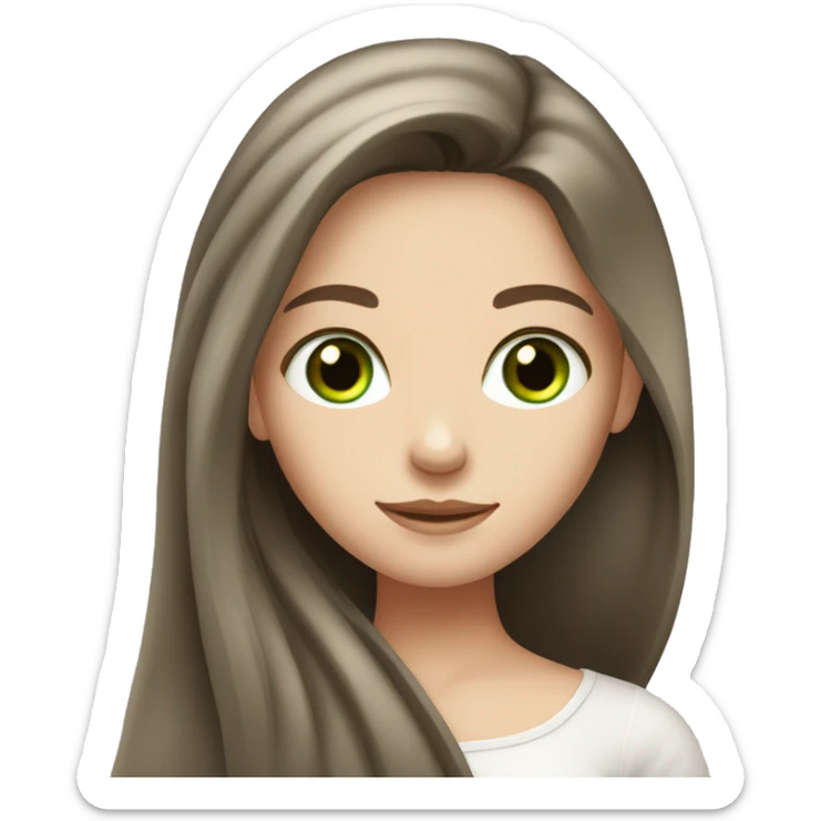 Brunette girl with long hair, white skin, Europe race,green eyes sticker