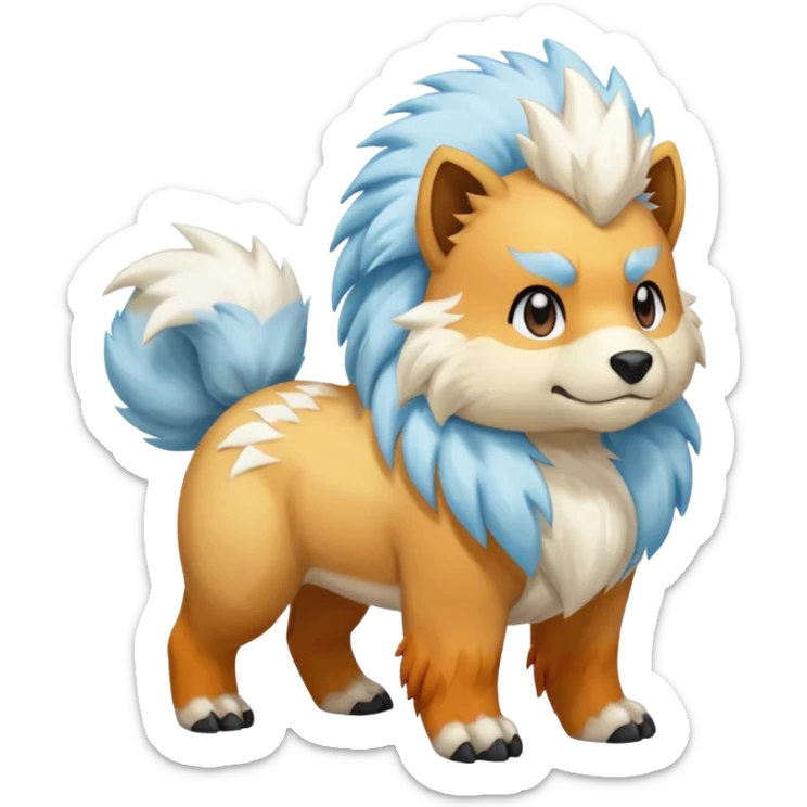 White snowy furry bushy frosty coy glacial icy Growlithe-Aracanine-Ponyta-Entei-fusion (full body) sticker