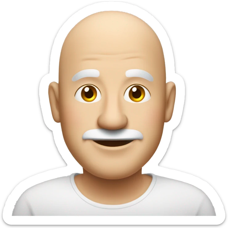 a bald fat friendly man no spectacles and no facial hair who is welcoming in his mid 50s for a travel tour guide company logo sticker
