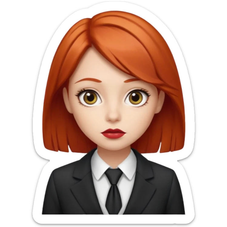 red haired girl, with thick lips, big eyes and she looks like an attorney sticker