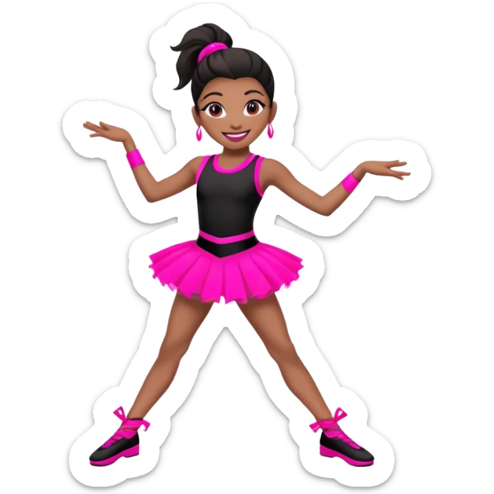 "A dancer in a black and neon pink outfit with a smile and a look of surprise." sticker