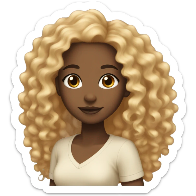 A black girl with caramel Brown and black and little bit blonde curly long hait sticker