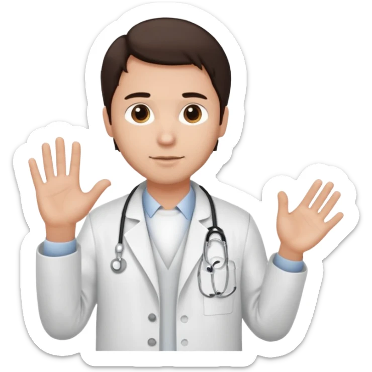 Radiografía de mano sostenida por un hombre con bata blanca  piel clara cabello café obscuro sticker