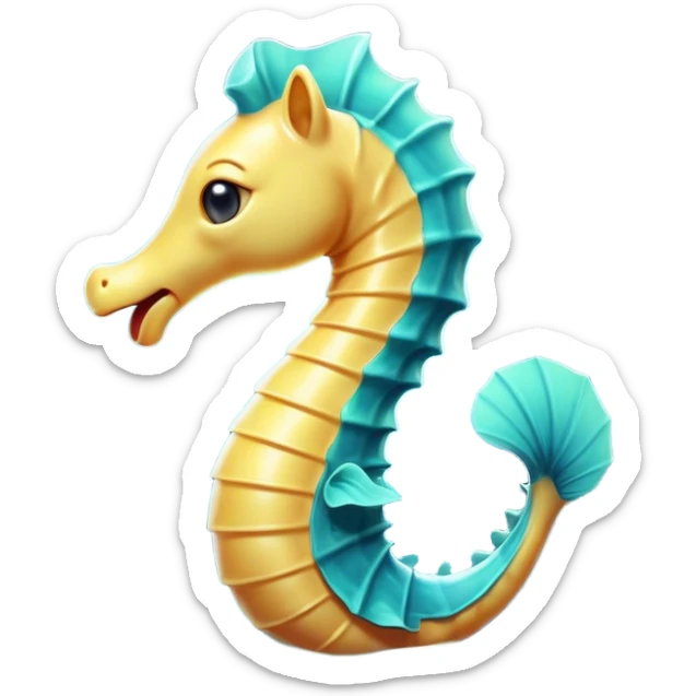 Cinematic Cute Yawning Sea Horse Portrait Emoji, Head tilted slightly with a dramatic, wide-open yawn, showcasing a slender, gracefully curved body with a softly drooping tail and sleepy, half-closed eyes, Simplified yet irresistibly adorable features, highly detailed, glowing with a soft, cozy aquatic glow, high shine, relaxed yet expressive, stylized with a dash of whimsical marine charm, soft glowing outline, capturing the essence of a drowsy yet affectionate sea horse that appears ready to stretch out for a nap! sticker