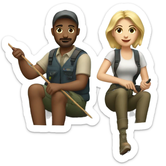 Blonde woman and brown hair man fishing  sticker