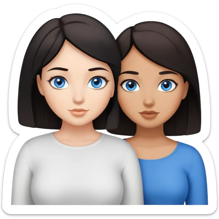 Two girl friends standing together. One has short black hair and blue eyes and the other girl is curvy and has brown hair and blue eyes sticker