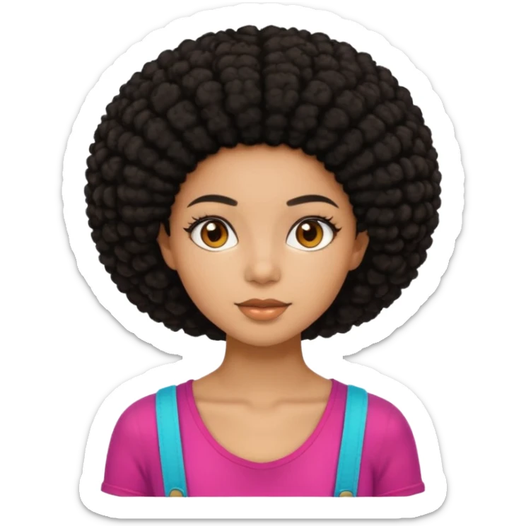 Mixed race emoji girl with brown eyes and black afro hair wearing summer clothes  sticker