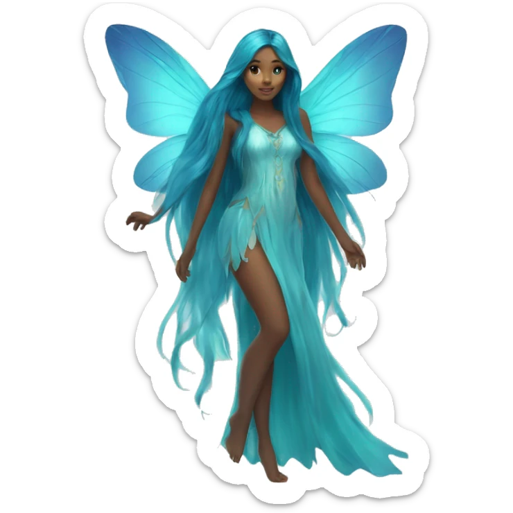 Beautiful, fairy, blue, turqoise, long hair, big wings sticker