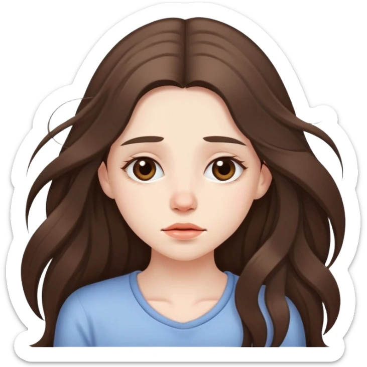 beautiful pale brunette girl with long hair tired sticker