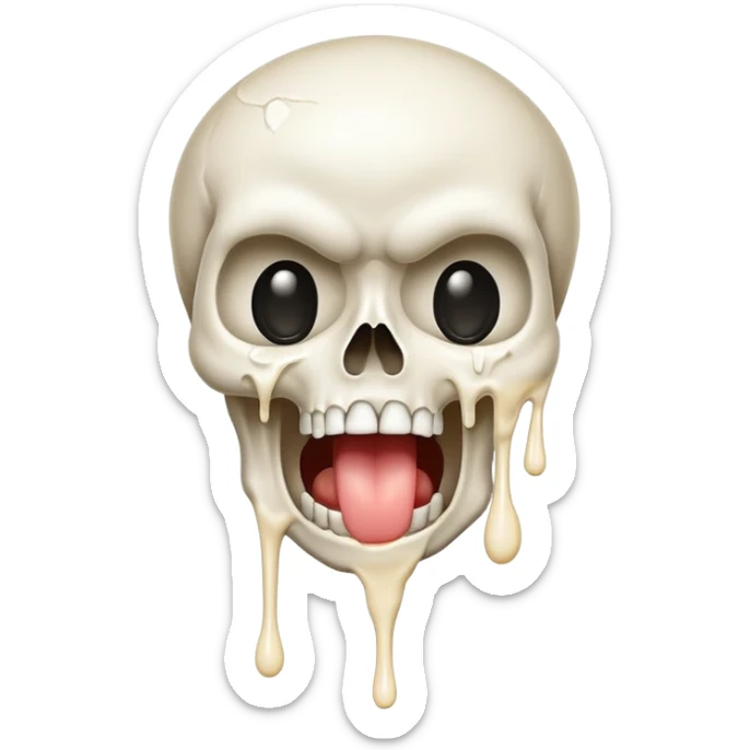 skull emoji screaming crying laughing with milk dripping out of its mouth sticker