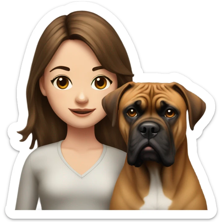 realistic portrait of girl with Brown hair and bullmastiff sticker