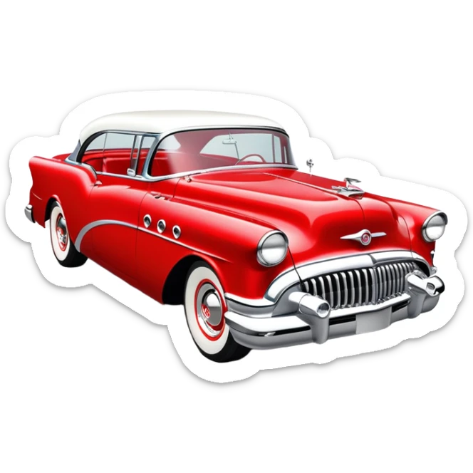 hot rod inspired by a 1956 Buick Century, vibrant color scheme, classic red with chrome and whitewall tires sticker
