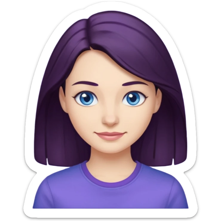 Smirking dark hair woman with blue eyes, wearing purple shirt 

 sticker