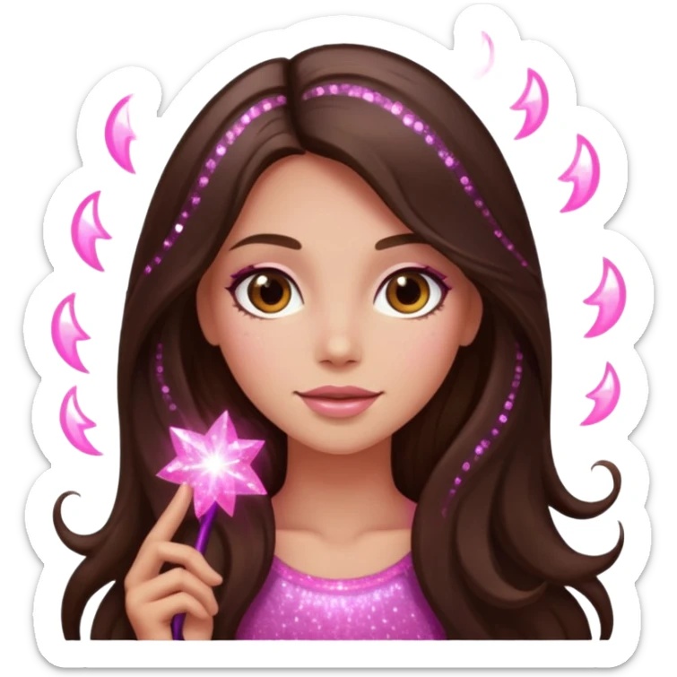 pink sparkles emoji of a long hair brunette sticker