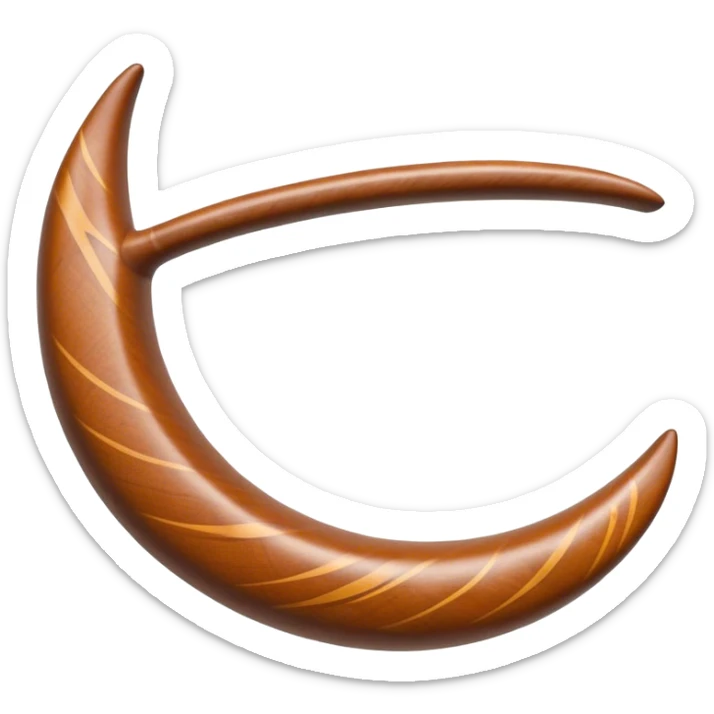 Cinematic Realistic Boomerang Emoji, depicted as a sleek, curved traditional Aboriginal tool rendered with detailed textures and a dynamic sense of motion, symbolizing cultural significance and natural craftsmanship under warm earthy lighting. sticker