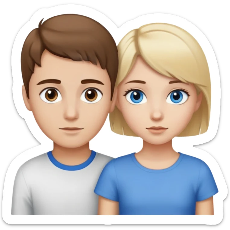 Emoji with a girl with brown eyes and brown hair with a boy with blue eyes and short blonde hair sticker