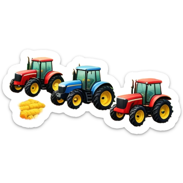 An icon showing tractors in a colorful rural landscape, inspired by Farming Simulator 22. The design features vibrant fields, barns, and crops under a bright sky, with tractors working the land. The peaceful and immersive farming environment is highlighted with a transparent background sticker